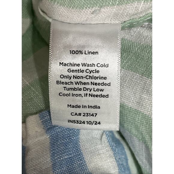 Talbots Linen Shirt Womens MP Striped Blue Green Cropped Boxy Button Up Blouse - Picture 13 of 14